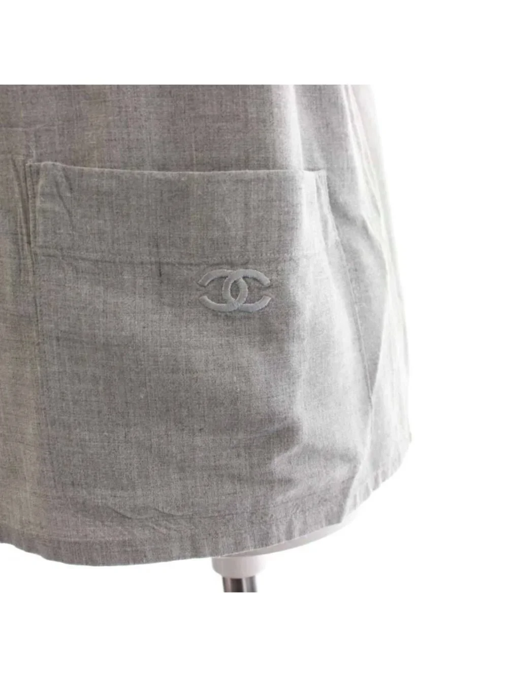 Chanel CC Logo Set Top and Bottom Shirt Blouse Short Sleeve Flare Skirt Knee
